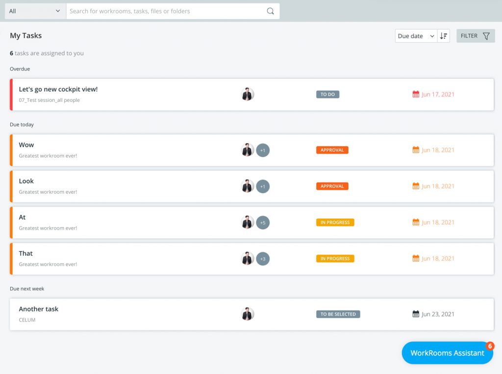 Meine Tasks in WorkRooms
