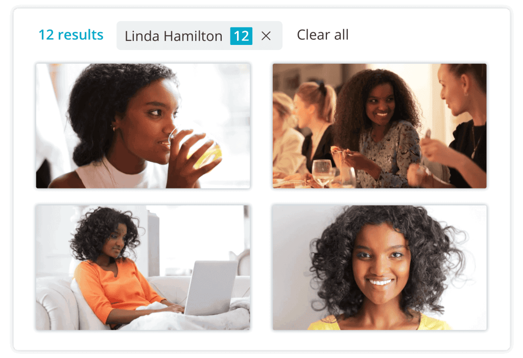 Screenshot of facial recognition with image search and results overview in digital asset management.